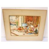 1188	ANTIQUE WATERCOLOR, PERSIAN LOUNGE SCNE, J.E. HAHN 1934, APPROXIMATELY 20 IN X 18 IN OVERALL