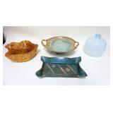 1198	LOT OF ASSORTED ART POTTERY, GLASS & WOOD ITEMS