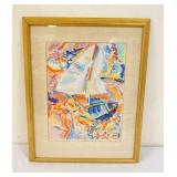1209	MIDCENTURY MODERN WATERCOLOR IMPRESSIONIST SAILING SIGNED & DATED, APPROXIMATELY 19 IN X 24 IN 