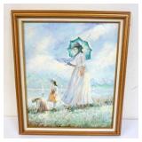 1213	CONTEMPORARY OIL PAINTING ON CANVAS MOTHER W/2 CHILDREN ALONG SHORE SIGNED ROLAND, APPROXIMATEL