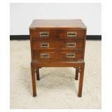 1231	HECKMAN 4 DRAWER SILVER CHEST ON LEGS WITH METAL CORNER ACCENTS, APPROXIMATELY 19 IN X 13 IN X 