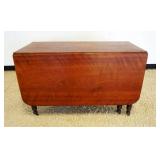 1236	ANTIQUE FEDERAL CHERRY DROPLEAF TABLE WITH SPIRAL TURNED LEGS AND TIGERED GRAINING ON TABLE TOP