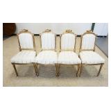 1240	LOT OF 4 UPHOLSTERED SIDE CHAIRS IN GILT WOOD FINISH, CHAIRS LOOSE AND UPHOLSTRY WORN