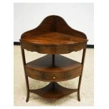 1253	SOLID MAHOGANY CORNER SHELF WITH 1 DRAWER, APPROXIMATELY 25 IN X 17 IN X 33 IN H