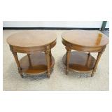 1260	PAIR OF PECAN WOOD ROUND LAMP TABLES, APPROXIMATELY 26 IN X 26 IN H