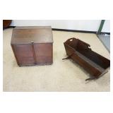 1263	PRIMITIVE LOT WITH ANTIQUE CRADLE AND SLANT FRONT FIRE PLACE KINDLING BOX