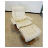 1264	MODERN EKORNELL LEATHER CHIAR & STOOL, MARKED STREELESS MADE IN NORWAY,  STOOL TOP HARDWARE MIS