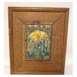 1297	MARC ROUSSEL FRAMED PORCELAIN RELIGIOUS ICON TILE, APPROXIMATELY 17 IN X 20 IN OVERALL, SIGNED 