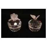 1014	SWAROVSKI CRYSTAL COVERED BOXES, BUTTERFLY AND FLOWER, APPROXIMATELY 2 1/2 IN H