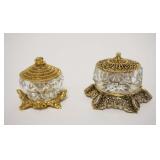 1021	LOT OF 2 ORNATE MINIATURE CRYSTAL AND GILT METAL PILL/SACCHARINE BOXES, 1 MARKED CELESTE ON BAS