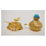 1022	LOT OF 2 MINIATURE GILT METAL PILL/SACCHARINE BOXES, LARGEST APPROXIMTELY 2 1/4 IN H. *FLORENZA