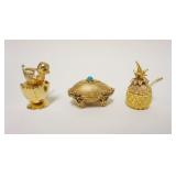 1023	LOT OF 3 MINIATURE GILT METAL PILL/SACCHARINE BOXES, INCLUDING PINEAPPLE, EGG MARKED *FLORENZA*