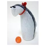 1071	BOHEMIAN CONTEMPORARY ART GLASS SCULPTURE OF CAT STARING AT GLASS BALL, APPROXIMATELY 8 1/2 IN 