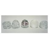 1072	LOT OF 5 CRYSTAL PAPERWEIGHTS, ONE SIGNED WATERFORD, ONE ETCHED OF THE EARTH, APPROXIMATELY 3 3