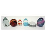 1074	LOT OF 6 ART GLASS PAPERWEIGHTS INCLUDING ORREFORS & MERCURY, LARGEST IS APPROXIMATELY 4 IN