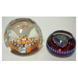 1081	2 ART GLASS MILLEFIORI PAPERWEIGHTS, TALLEST IS APPROXIMATELY 2 1/2 IN