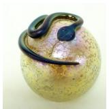 1084	ART GLASS IRIDISED PAPERWEIGHT W/APPLIED SNAKE, ARTIST SIGNED & NUMBERED, APPROXIMATELY 3 1/4 I