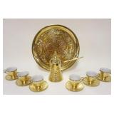 1094	BRASS TURKISH COFFEE SET INCLUDING TRAY, COFFEE POT & 6 PORCELAIN LINED CUPS & SAUCERS