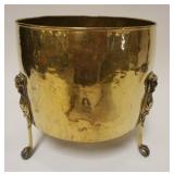 1096	ENGLISH BRASS ROUND POT W/FOOTED LIONS HEADS & PAWS, APPROXIMATELY 10 1/4 IN X 11 IN HIGH
