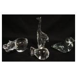 1106	LOT OF 4 BLOWN GLASS ANIMALS, SPODE, WEDGWOOD & SWEELEN, TALLEST IS APPROXIMATELY 7 1/2 IN HIGH