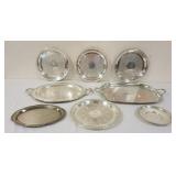 1110	LOT OF 8 ASSORTED SILVERPLATE TRAYS, LARGEST IS APPROXIMATELY 13 IN X 22 IN