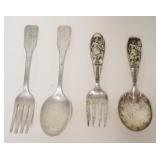 1116	STERLING LOT OF 4 CHILDS FORK & SPOONS INCLUDING OLD MOTHER HUBBARD, 2.5 TOZ