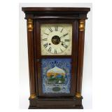 1133	ANTIQUE SETH THOMAS SHELF CLOCK, WEIGHT DRIVEN, PAINT LOSS ON REVERSE PAINTED GLASS, APPROXIMAT