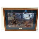 1165	FRAMED AND MATTED DEER PRINT SIGNED MICHAEL SIEVE, APPROXIMATELY 26 IN X 37 IN