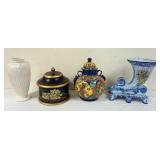 1194	ASSORTMENT OF DECORATED POTTERY AND WOOD ITEMS, LAREST APPROXIMATELY 12 1/4 IN