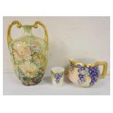 1195	HAND PAINTED LIMOGES 14 IN VASE AND HAND PAINTED PITCHER WITH CUP