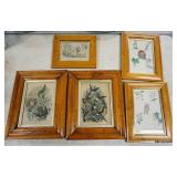 1201	LOT OF 5 FRAMED PRINTS INCLUDING BIRDS, HORTICULTURE AND ENGLISH COACH SCENES, LARGEST APPROXIM