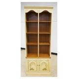 1212	ETHAN ALLEN BOOKCASE, PAINT DECORATED WITH DOUBLE PANELED DOORS AT BASE, AAPPROXIMATELY 30 IN X