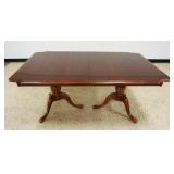 1215	AMERICAN DREW CHERRY FINISH DOUBLE PEDESTAL DINING TABLE WITH 2 LEAVES, APPROXIMATELY 42 IN X 6