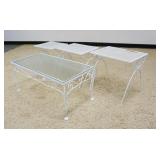 1224	LOT OF IRON PATIO FURNITURE INCLUDING 3 GRADUATED SIDE TABLES, GLASS TOP COFFEE TABLE APPROXIMA