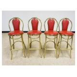 1250	LOT OF 4 BRASS BAR STOOLS WITH RED VINYL SEATS AND BACKS, APPROXIMATELY 44 IN H