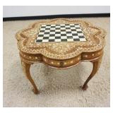 1256	INLAID CHESS CHECKER GAME TABLE WITH 2 DRAWERS, APPROXIMATELY 31 IN X 21 IN H