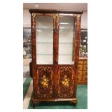 1259	OUTSTANDING ITALIAN LACQUERED BURLED WOOD 2 DOOR INLAID CRYSTAL CABINET WITH INTERIOR LIGHT AND
