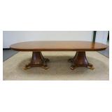 1261	FRANCISCO MOLON GIEMNE LARGE OVAL INLAID ITALIAN DINING BANQUET TABLE ON DOUBLE PEDESTALS WITH 