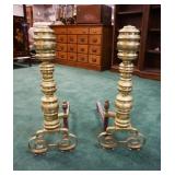1264	LARGE PAIR OF BRASS ANDIRONS, APPROXIMATELY 28 IN H