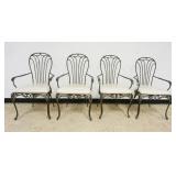 1265	SET OF 4 FANCY WROUGHT IRON PATIO OR SUN ROOM ARM CHAIRS WITH LEAF AND VINES AT BASE OF CHAIRS,