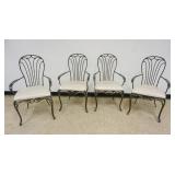 1266	SET OF 4 FANCY WROUGHT IRON PATIO OR SUN ROOM ARM CHAIRS WITH LEAF AND VINES AT BASE OF CHAIRS,