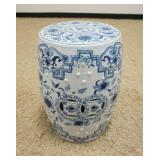 1275	ASIAN POTTERY BLUE AND WHITE GARDEN SEAT, APPROXIMATELY 12 IN X 18 IN