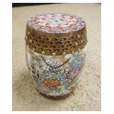 1276	ASIAN POTTERY GARDEN SEAT WITH PEACOCKS AND FLOWERS, APPROXIMATELY 13 IN X 19 IN H