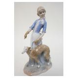 1025	KPM CONTEMPORARY PORCELAIN FIGURE OF WOMAN WALKING A DOG, APPROXIMATELY 8 3/4 IN HIGH
