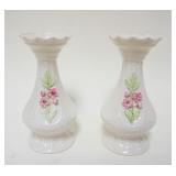 1045	BELLEEK IRISH CHINA, PAIR OF VASES W/APPLIED FLOWERS, GREEN MARK, APPROXIMATELY 7 IN HIGH