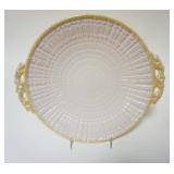 1046	BELLEEK IRISH CHINA, DOUBLE HANDLED TRAY, GEEN MARK, APPROXIMATELY 11 1/4 IN