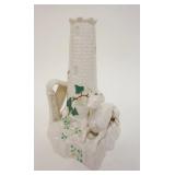1058	BELLEEK IRISH CHINA, FIGURE OF CASTLE TOWER W/DOG & HARP, GREEN MARK, APPROXIMATELY 9 IN HIGH