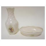 1062	DONGLE IRISH PARIAN CHINA, VASE & OVAL DISH, VASE APPROXIMATELY 7 1/2 IN HIGH