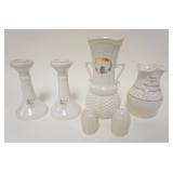 1065	BELLEEK & DONGLE IRISH CHINA LOT INCLUDING VASES, CANDLESTICKS, LARGEST APPROXIMATELY 9 IN HIGH