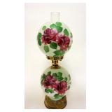 1066	GONE WITH THE WIND STYLE LAMP, ELECTIRC W/HAND PAINTED ROSES, APPROXIMATELY 23 IN HIGH